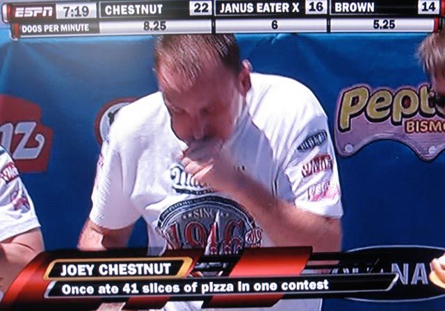 Joey Chestnut chomps those hot dogs